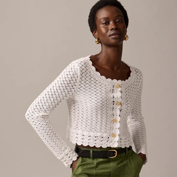 J. Crew Sweaters - J. Crew Collection Crochet Knit Cropped‎ Cardigan Sweater in White
